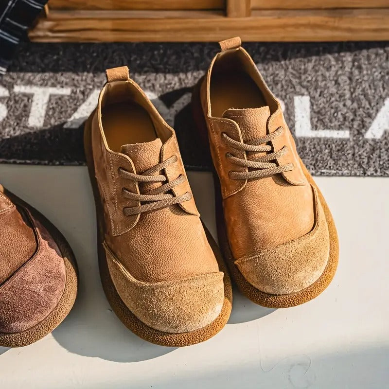 Męskie sznurowane buty do chodzenia ze sztucznej skóry z okrągłym noskiem
