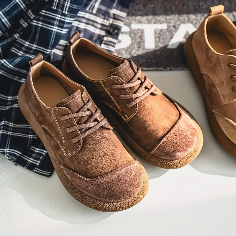 Męskie sznurowane buty do chodzenia ze sztucznej skóry z okrągłym noskiem