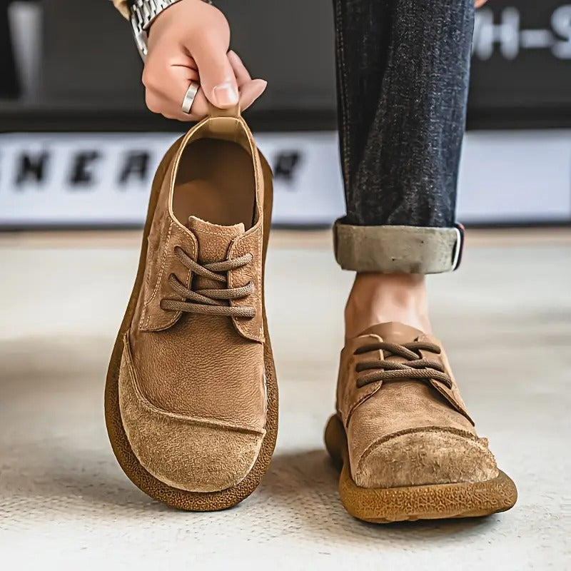 Męskie sznurowane buty do chodzenia ze sztucznej skóry z okrągłym noskiem