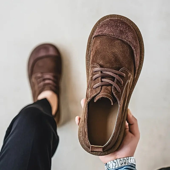 Męskie sznurowane buty do chodzenia ze sztucznej skóry z okrągłym noskiem