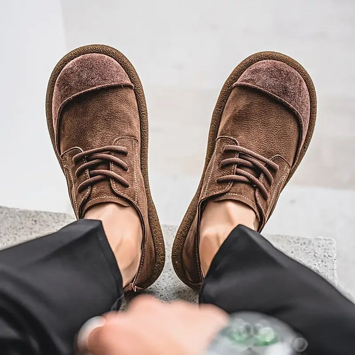 Męskie sznurowane buty do chodzenia ze sztucznej skóry z okrągłym noskiem