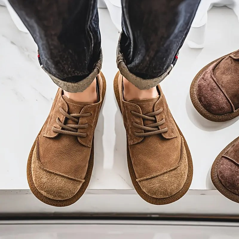 Męskie sznurowane buty do chodzenia ze sztucznej skóry z okrągłym noskiem