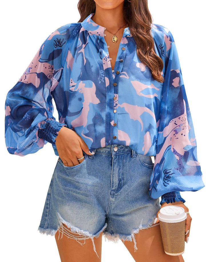 Women's Blouse Chiffon Long Sleeve Top
