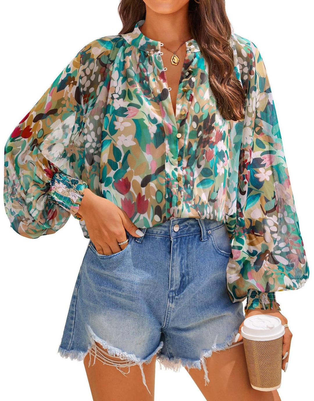 Women's Blouse Chiffon Long Sleeve Top
