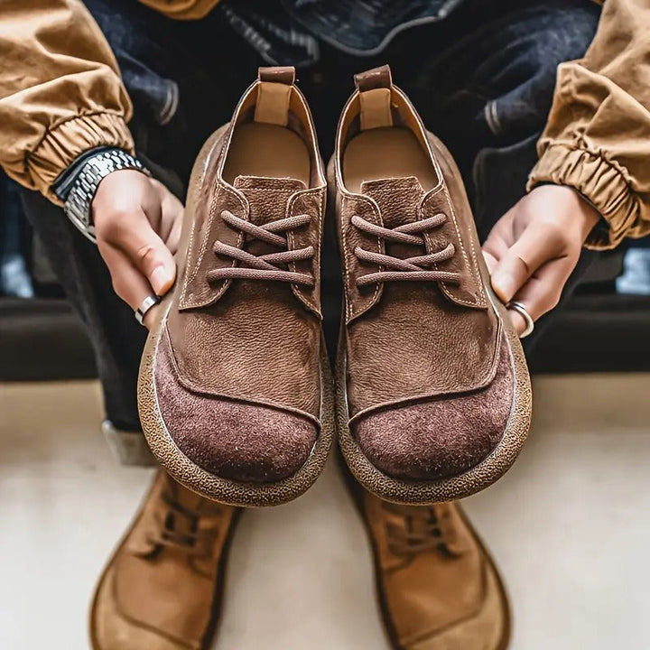 Męskie sznurowane buty do chodzenia ze sztucznej skóry z okrągłym noskiem