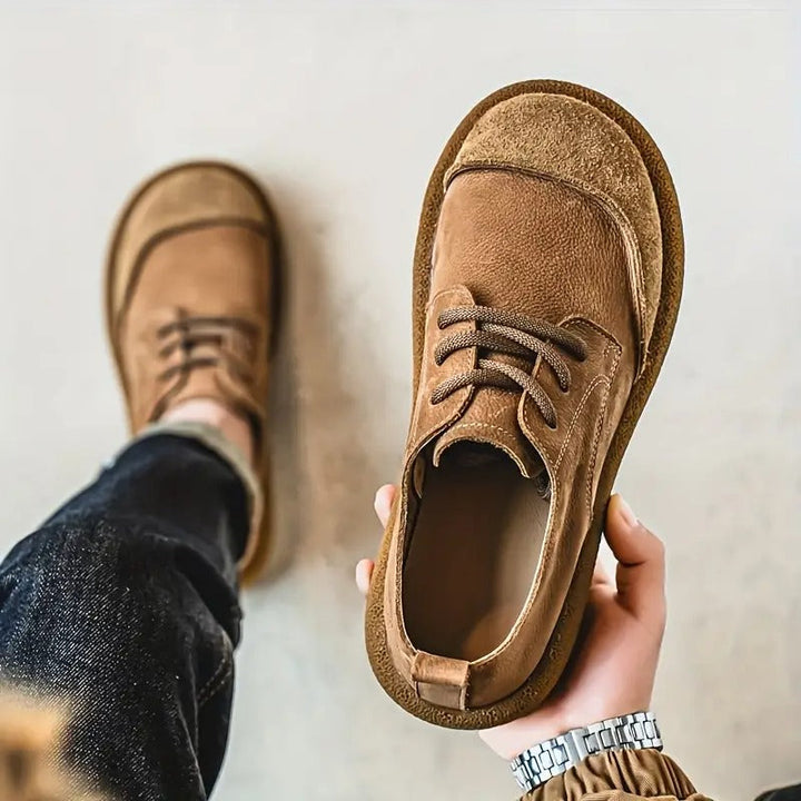 Męskie sznurowane buty do chodzenia ze sztucznej skóry z okrągłym noskiem