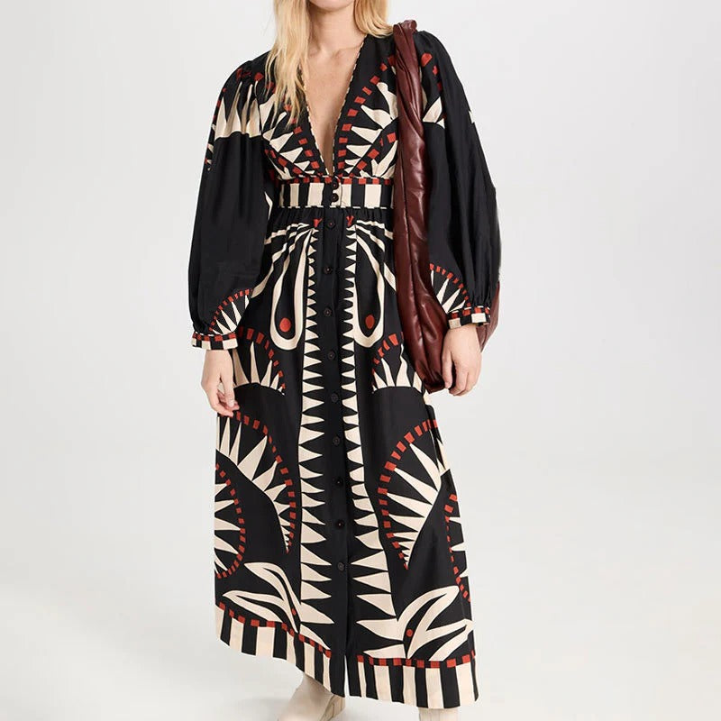 Women’s Vintage Patchwork Print Long Dress
