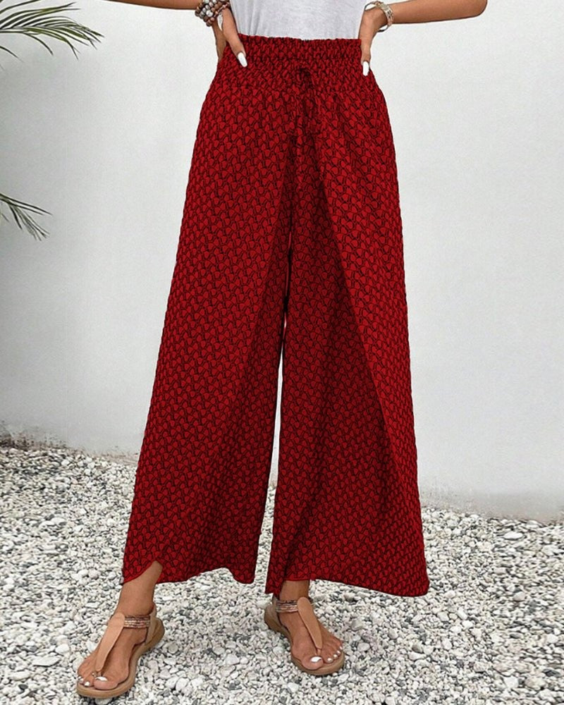 Women's Linen Printed Wide Leg Trousers