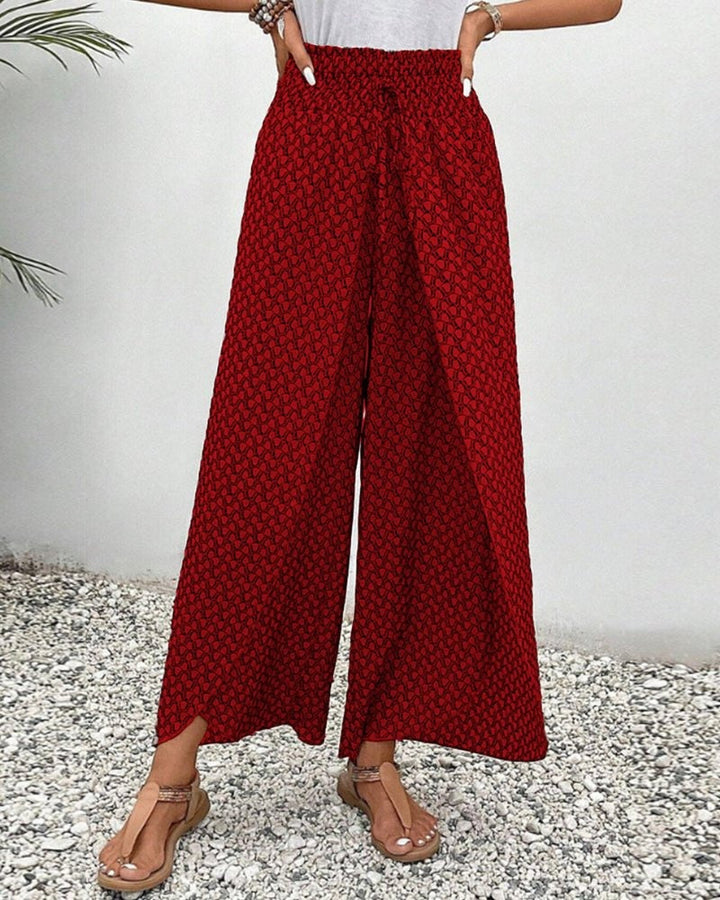 Women's Linen Printed Wide Leg Trousers