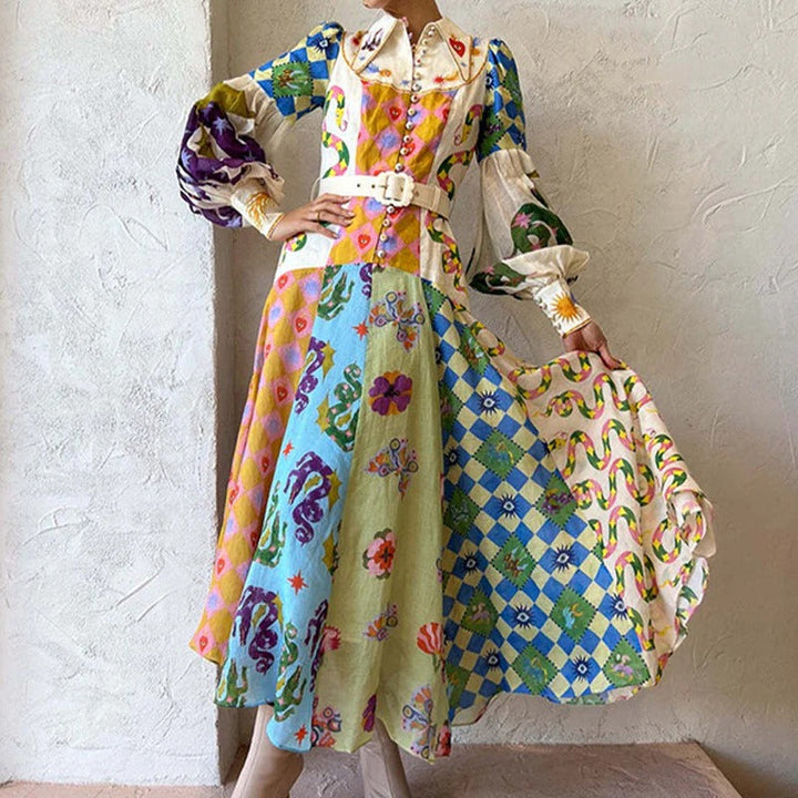 Women’s Vintage Patchwork Print Long Dress