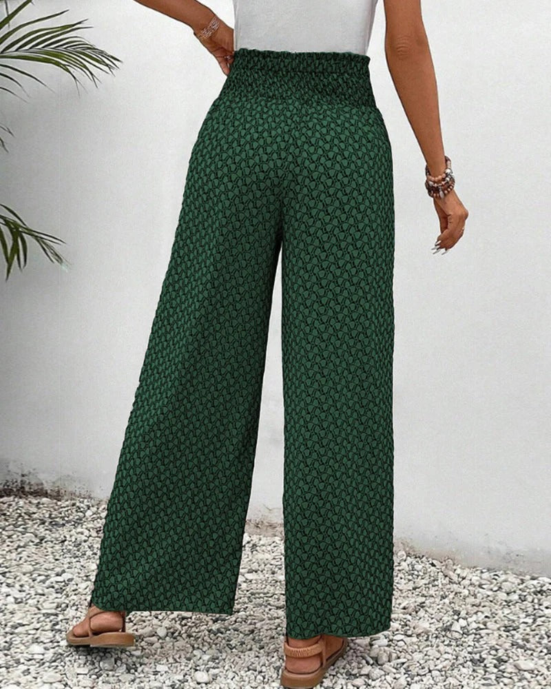 Women's Linen Printed Wide Leg Trousers