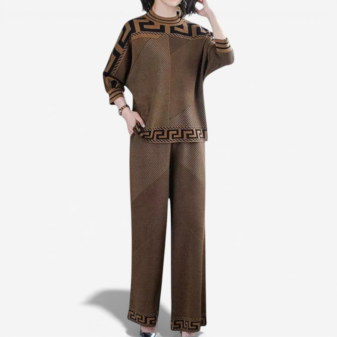 Women's Geometric Knit Mock-Neck Sweater & Pants Set