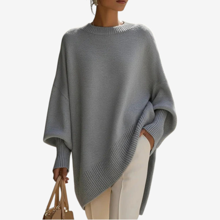 Γυναικεία μάλλινη oversized τουνίκ με στρογγυλή λαιμόκοψη και μανίκια τύπου νυχτερίδα
