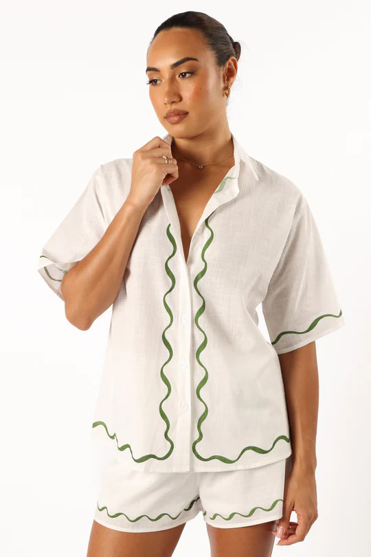Women's Linen Two Piece Button Up Shirt Shorts Co-ord Set