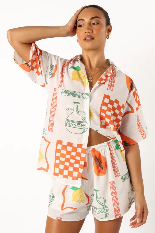 Women's Linen Two Piece Button Up Shirt Shorts Co-ord Set