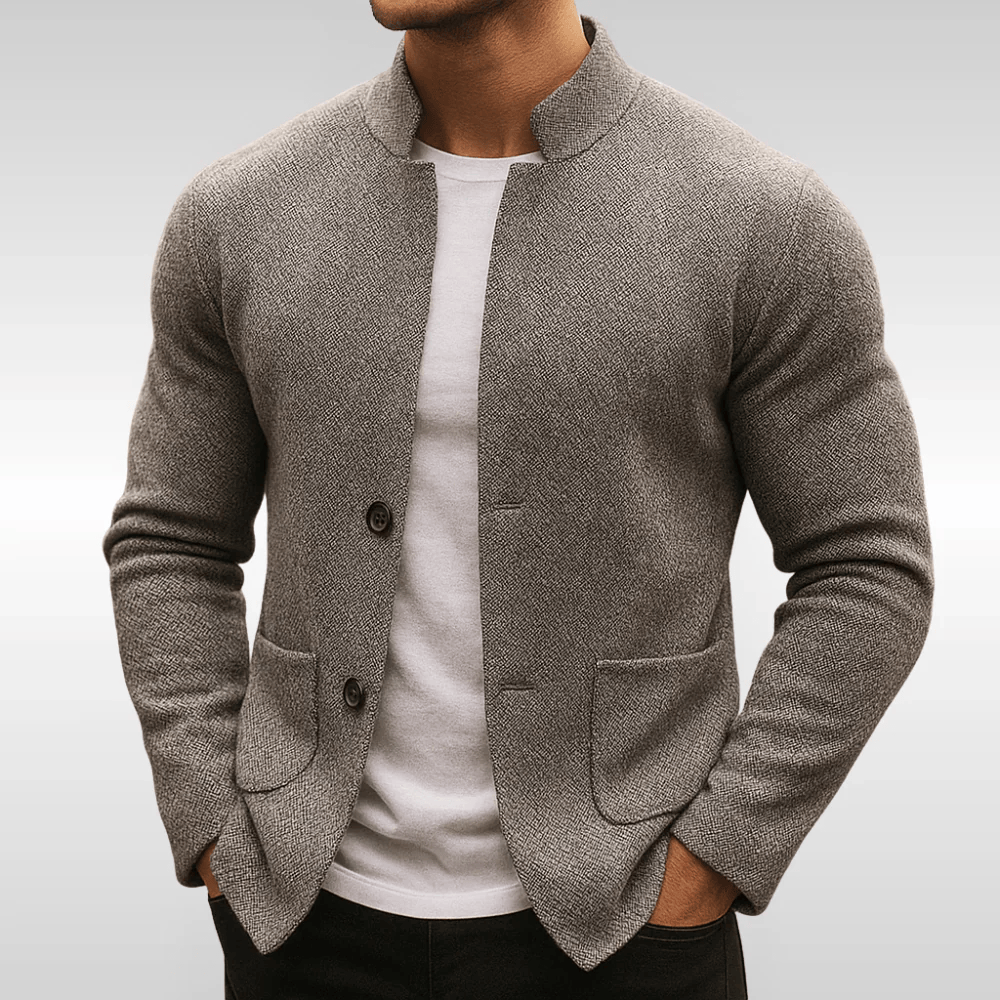 Men Knit Wool Stand Collar Casual Jacket Blazer Blouson