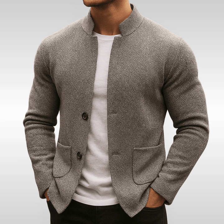Men Knit Wool Stand Collar Casual Jacket Blazer Blouson