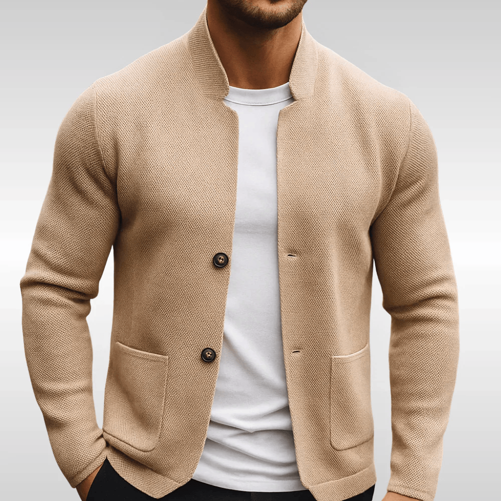 Men Knit Wool Stand Collar Casual Jacket Blazer Blouson