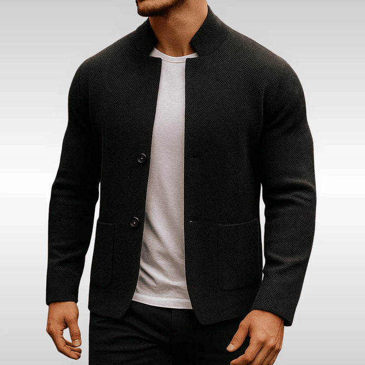 Men Knit Wool Stand Collar Casual Jacket Blazer Blouson