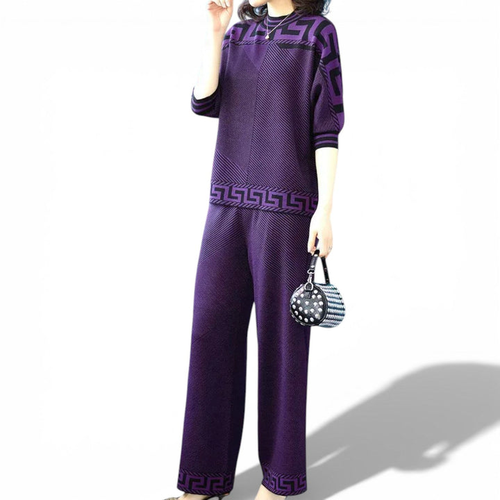 Women's Geometric Knit Mock-Neck Sweater & Pants Set