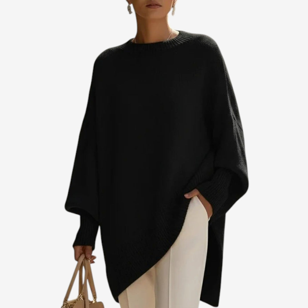 Γυναικεία μάλλινη oversized τουνίκ με στρογγυλή λαιμόκοψη και μανίκια τύπου νυχτερίδα