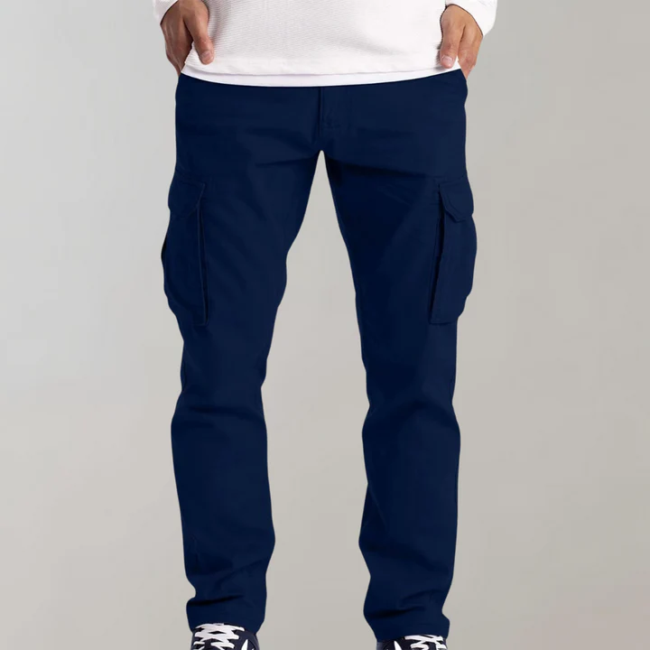 Men's Linen Cargo Trousers Slim Fit Lightweight Work Utility Pants