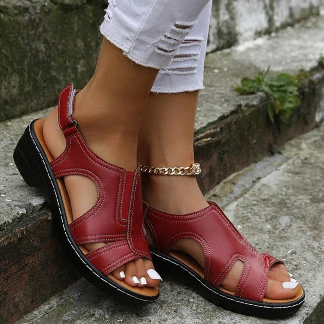 Women's Leather Ankle-Strap Flat Sandals