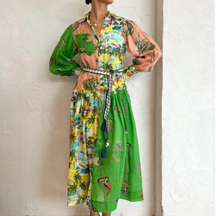 Women’s Vintage Patchwork Print Long Dress