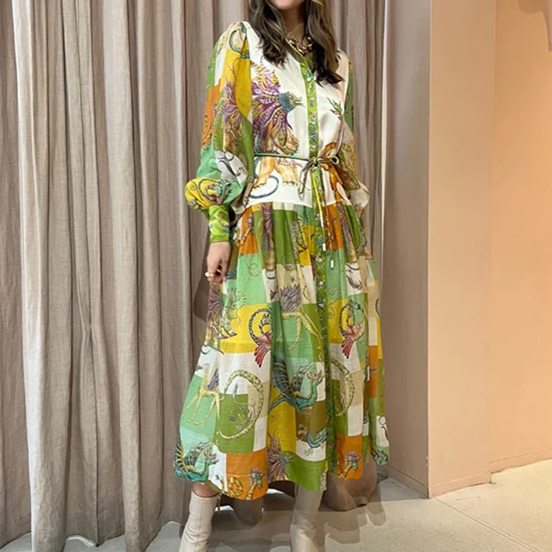 Women’s Vintage Patchwork Print Long Dress