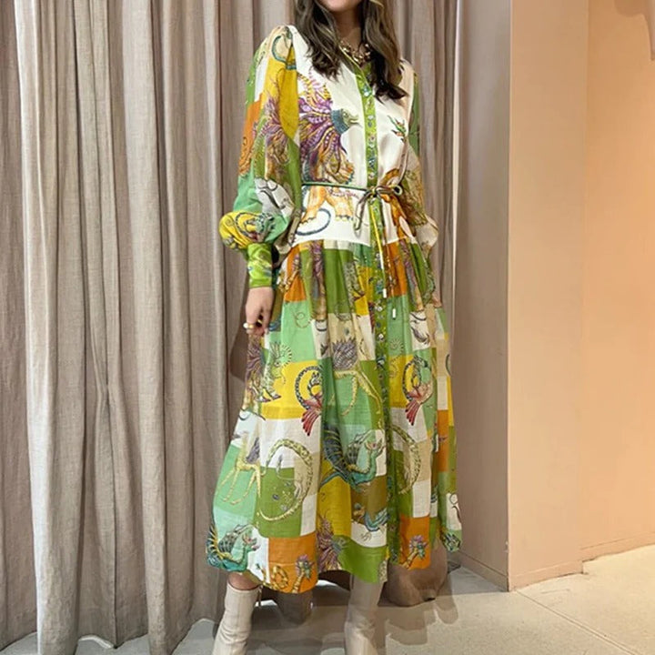 Women’s Vintage Patchwork Print Long Dress