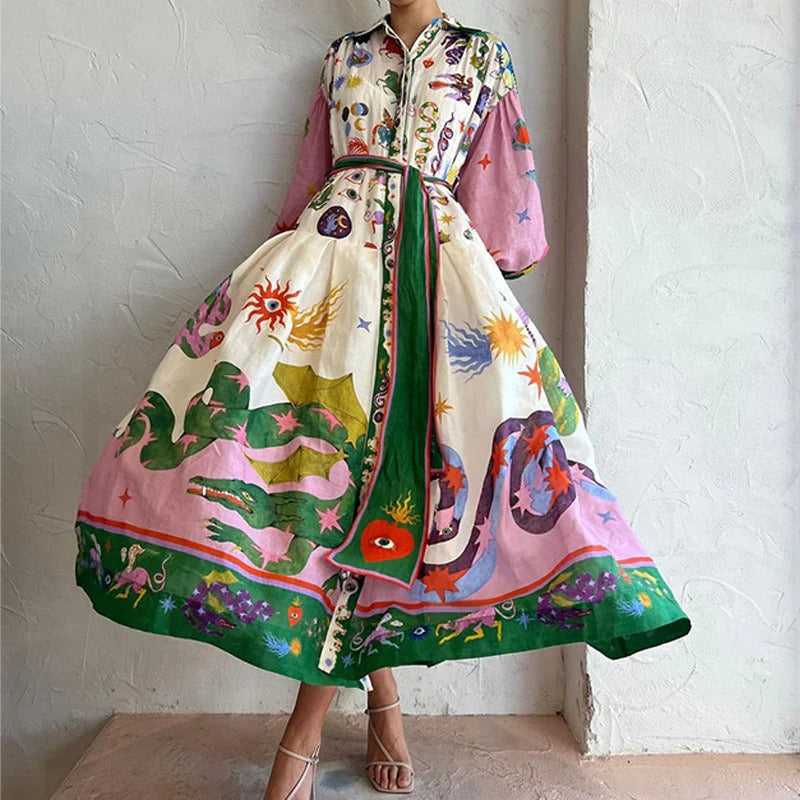 Women’s Vintage Patchwork Print Long Dress