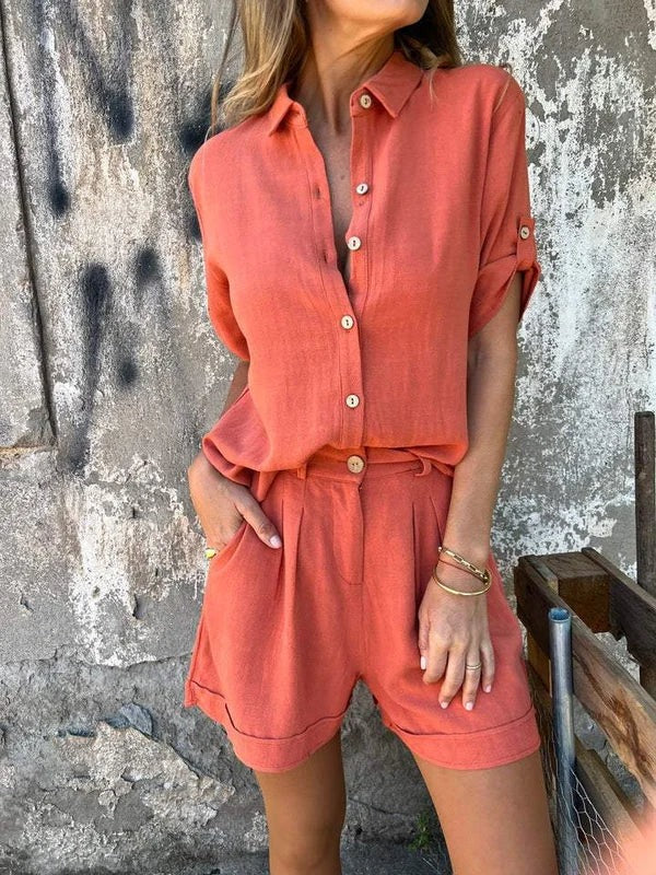 Ensemble short en lin pour femme, deux pièces