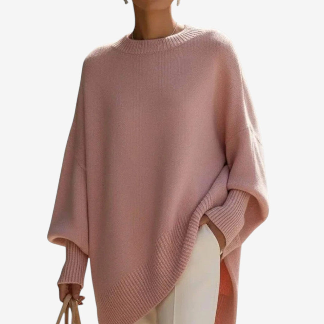 Γυναικεία μάλλινη oversized τουνίκ με στρογγυλή λαιμόκοψη και μανίκια τύπου νυχτερίδα