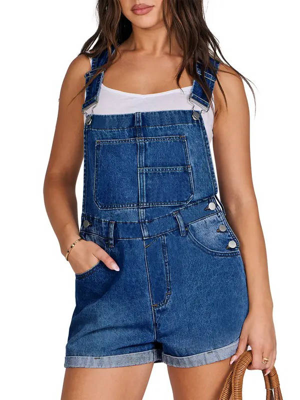 Salopette short en jean pour femme, combinaison short-casquette