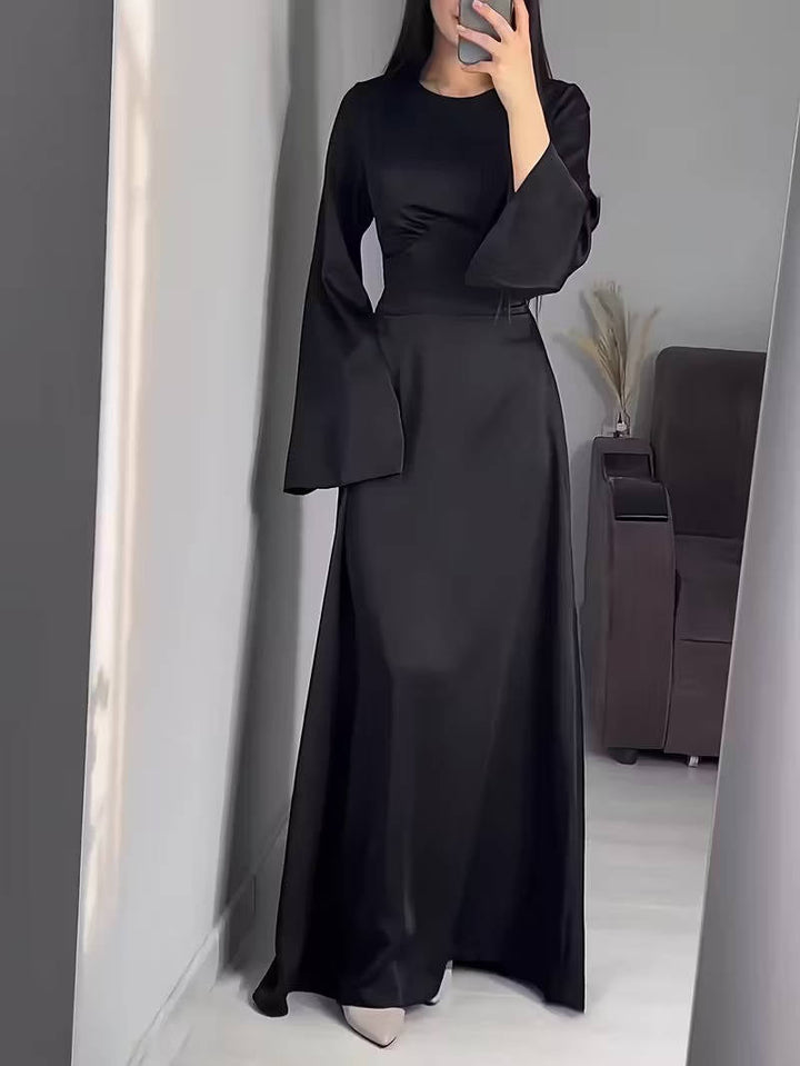 Women's Long Sleeve Satin Maxi Formal Evening Gown Dress