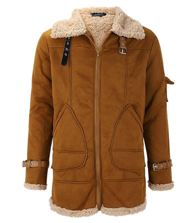 Męska skórzana kurtka kożuchowa, bomberka lotnicza z ociepleniem z polaru