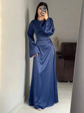 Women's Long Sleeve Satin Maxi Formal Evening Gown Dress