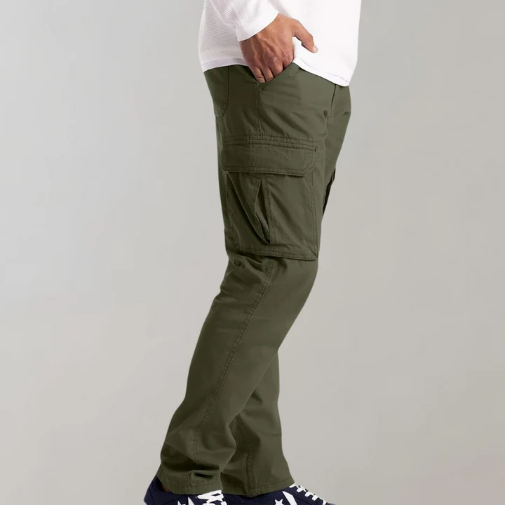 Men's Linen Cargo Trousers Slim Fit Lightweight Work Utility Pants