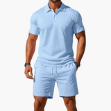 Men's Knit Polo and Shorts Set Linen Blend Co-ord Two Piece Outfit