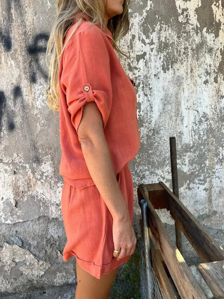 Ensemble short en lin pour femme, deux pièces