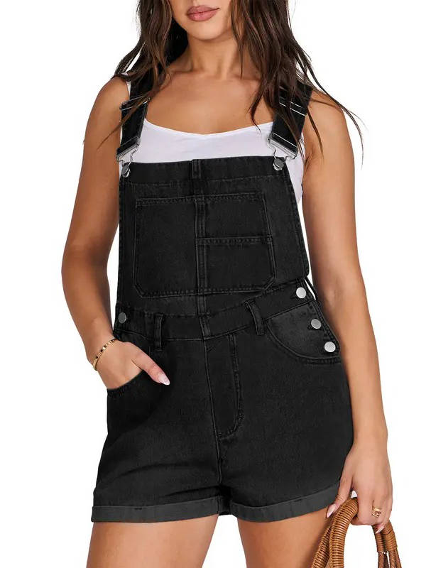 Salopette short en jean pour femme, combinaison short-casquette