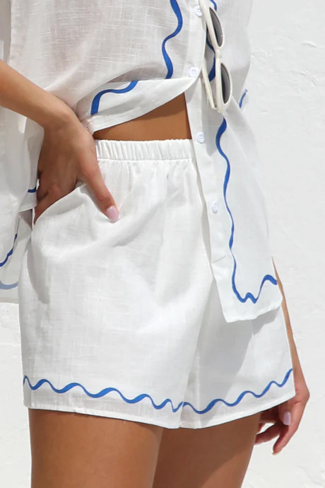Women's Linen Two Piece Button Up Shirt Shorts Co-ord Set
