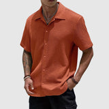 Men's Textured Knit Short Sleeve Collar Shirt