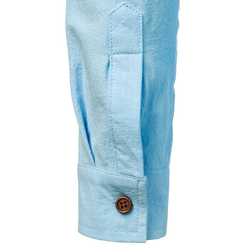 Men's Linen Long Sleeve Casual Shirt Breathable Button Down Top