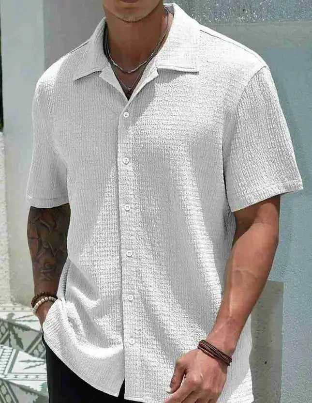 Men's Textured Knit Short Sleeve Collar Shirt