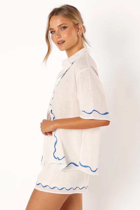 Women's Linen Two Piece Button Up Shirt Shorts Co-ord Set