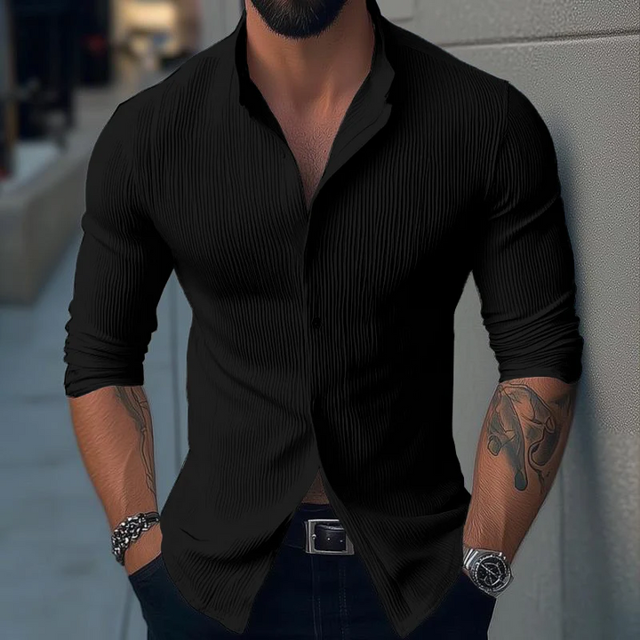 Men's Slim Fit Linen Textured Long Sleeve Button Down Shirt