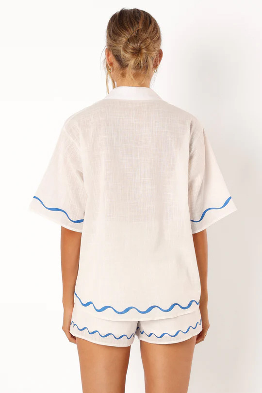 Women's Linen Two Piece Button Up Shirt Shorts Co-ord Set