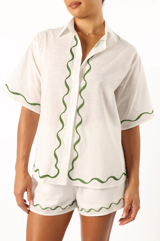 Women's Linen Two Piece Button Up Shirt Shorts Co-ord Set