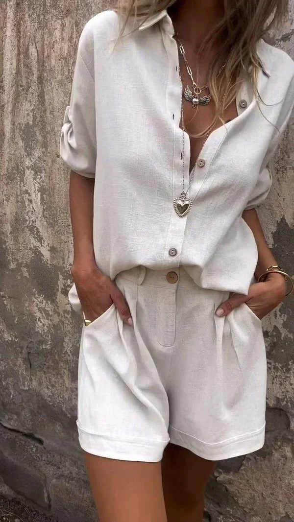 Ensemble short en lin pour femme, deux pièces